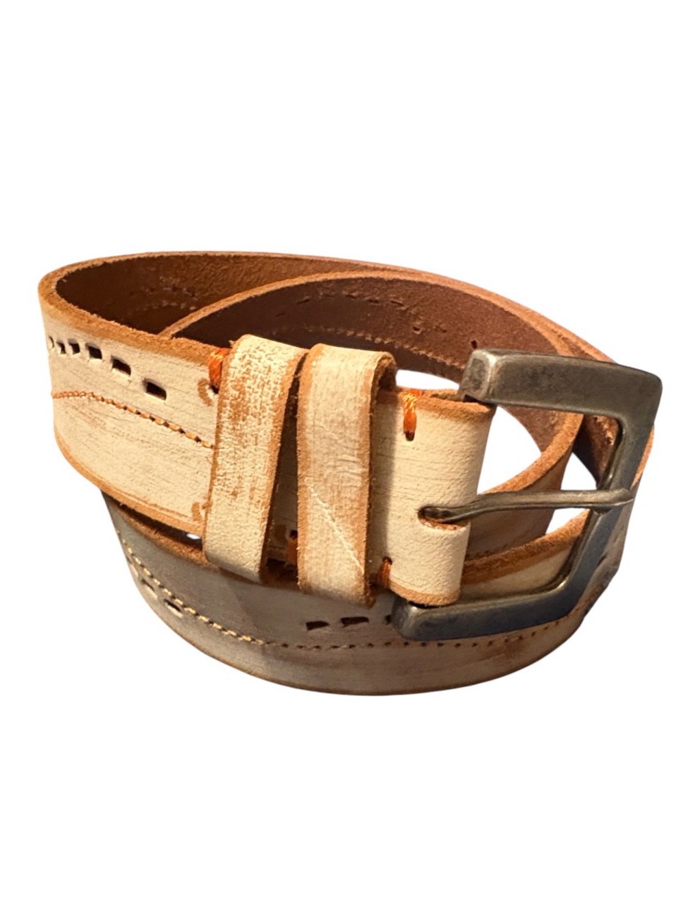 Stamp 10 Hand Tooled Leather. Belt W/Brushed Nickel Hardware NEW!